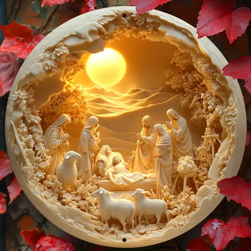 1 pieza de letrero de pared de aluminio con escena clásica de la Natividad de Jesús, 20,32 x 20,32 cm