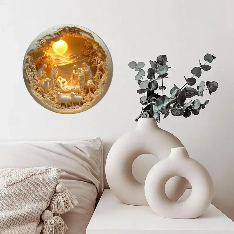 1 pieza de letrero de pared de aluminio con escena clásica de la Natividad de Jesús, 20,32 x 20,32 cm