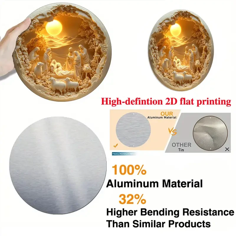 1 pieza de letrero de pared de aluminio con escena clásica de la Natividad de Jesús, 20,32 x 20,32 cm
