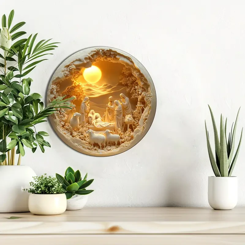 1 pieza de letrero de pared de aluminio con escena clásica de la Natividad de Jesús, 20,32 x 20,32 cm