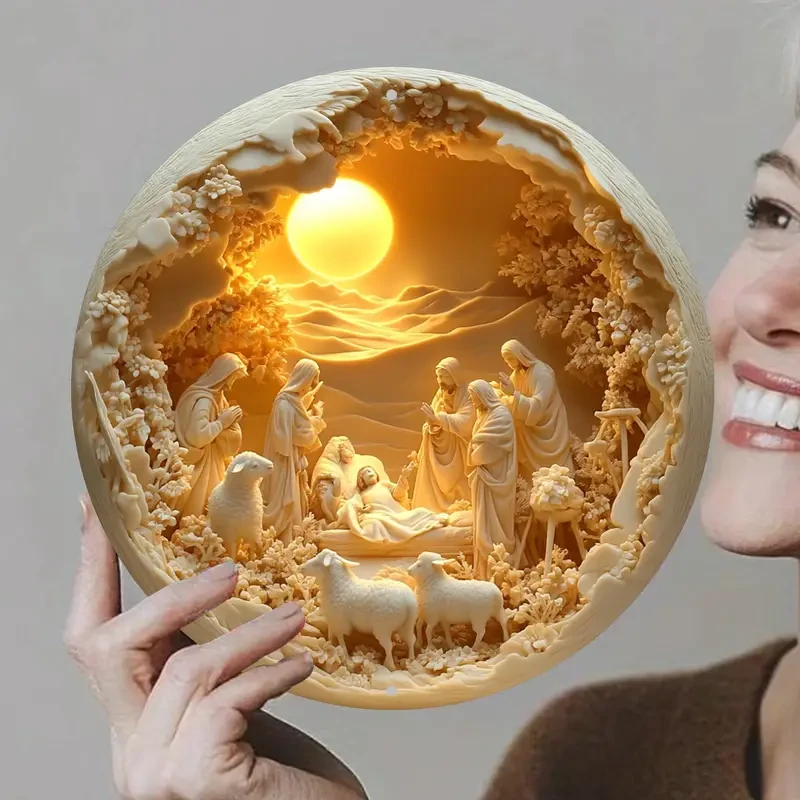 1 pieza de letrero de pared de aluminio con escena clásica de la Natividad de Jesús, 20,32 x 20,32 cm