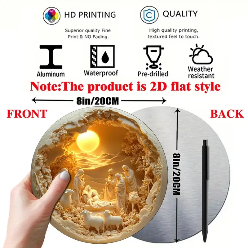 1 pieza de letrero de pared de aluminio con escena clásica de la Natividad de Jesús, 20,32 x 20,32 cm