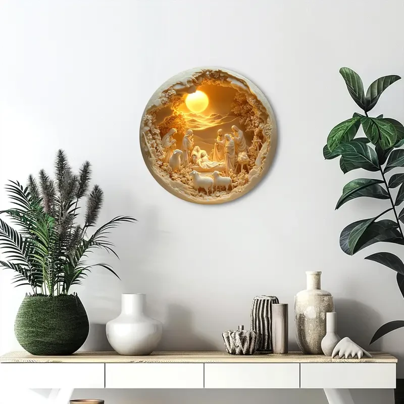 1 pieza de letrero de pared de aluminio con escena clásica de la Natividad de Jesús, 20,32 x 20,32 cm