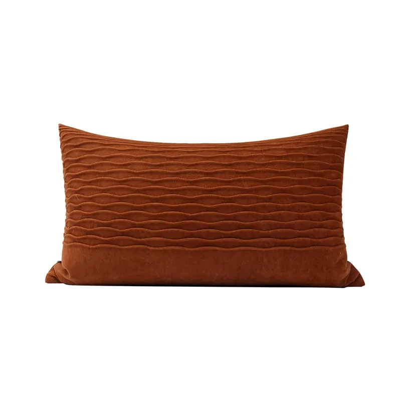 Almohada de cintura minimalista moderna con estampado de ondas en color marrón oscuro y café