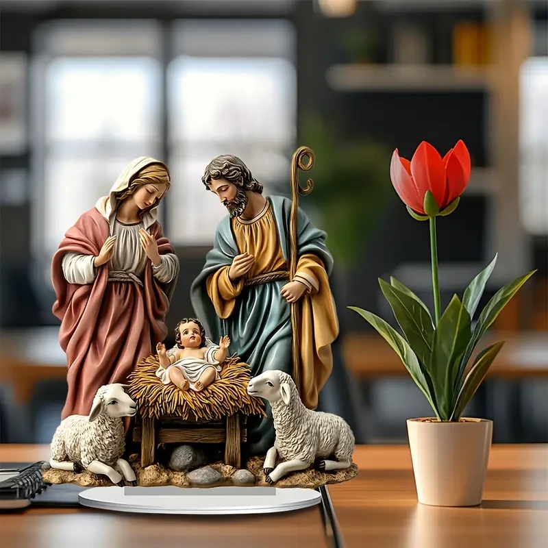 Adornos acrílicos clásicos del nacimiento de Jesús, decoración con temática de pastor.