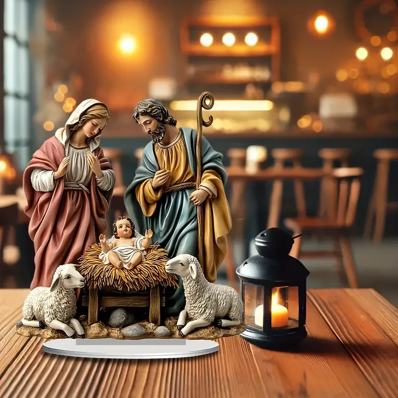 Adornos acrílicos clásicos del nacimiento de Jesús, decoración con temática de pastor.
