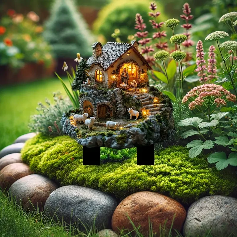 Letrero acrílico clásico para jardín con belén (29,97 cm x 22,35 cm)