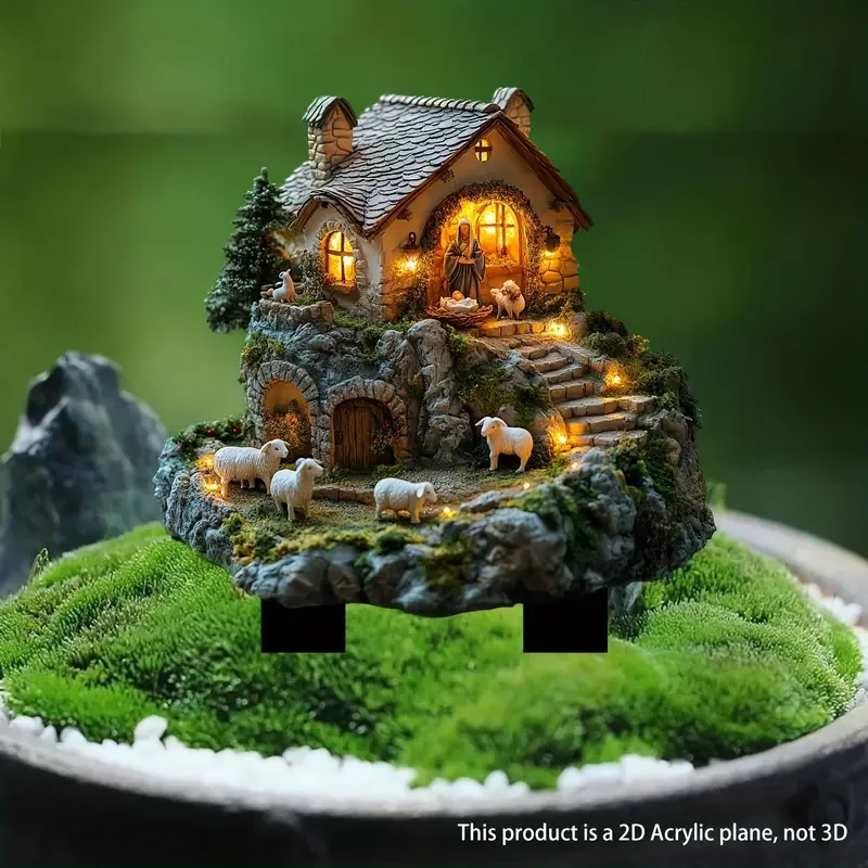 Letrero acrílico clásico para jardín con belén (29,97 cm x 22,35 cm)