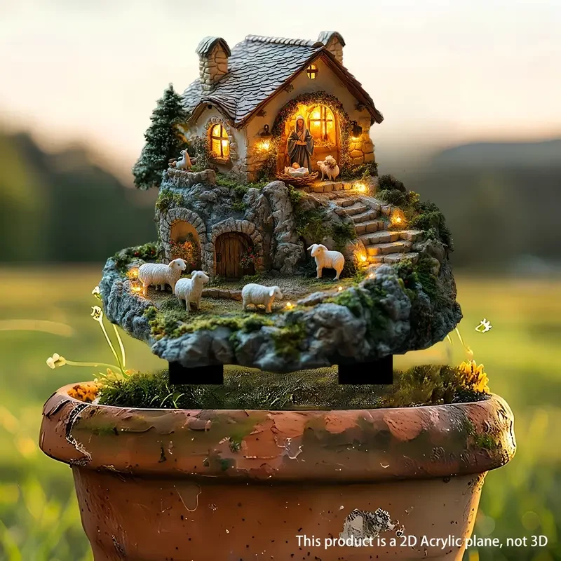 Letrero acrílico clásico para jardín con belén (29,97 cm x 22,35 cm)