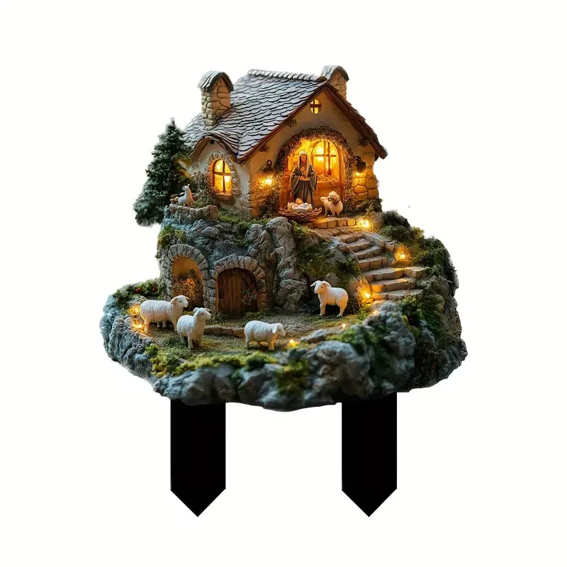 Letrero acrílico clásico para jardín con belén (29,97 cm x 22,35 cm)