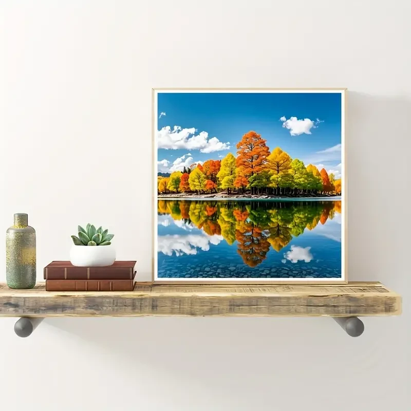 Kit de arte de diamantes con reflejos de paisaje otoñal: paisaje 3D DIY para decorar el hogar