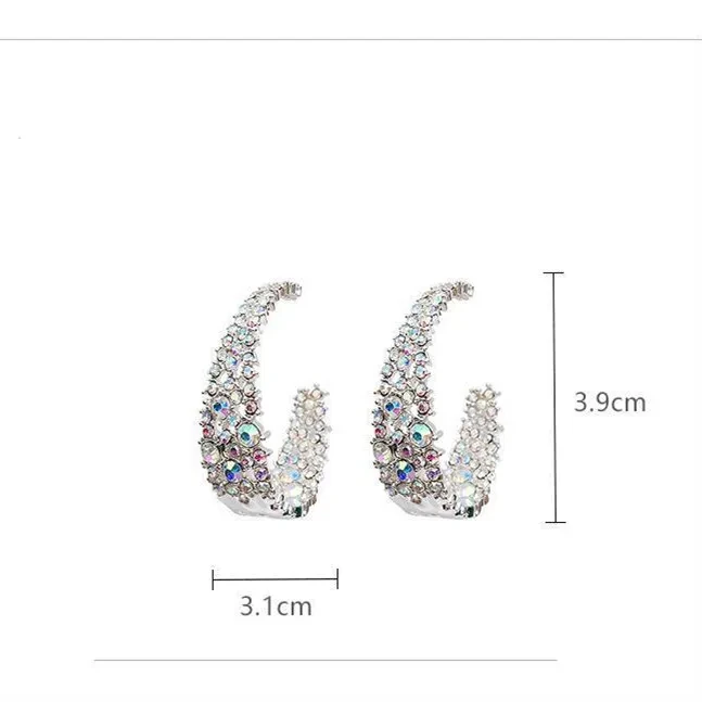 Pendientes de botón Premium Sense con semicírculo en forma de C y diamantes de imitación