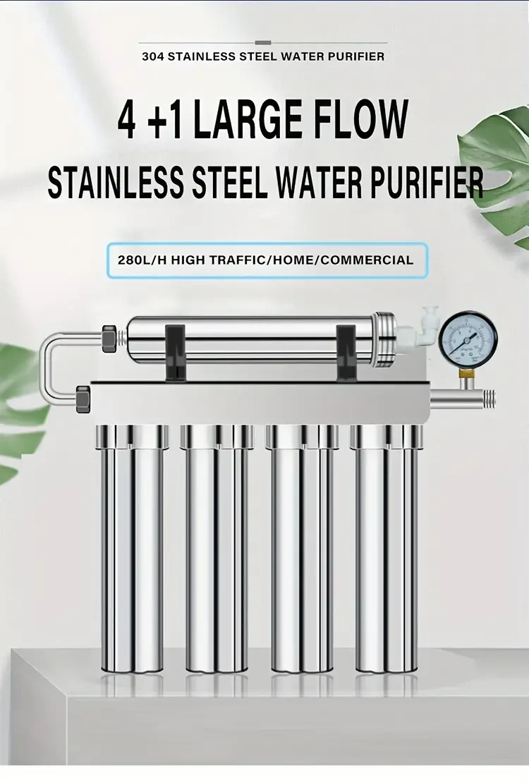 Filtro de agua de cocina de acero inoxidable de 5 etapas: elimina sedimentos y carbón activado, no necesita electricidad.