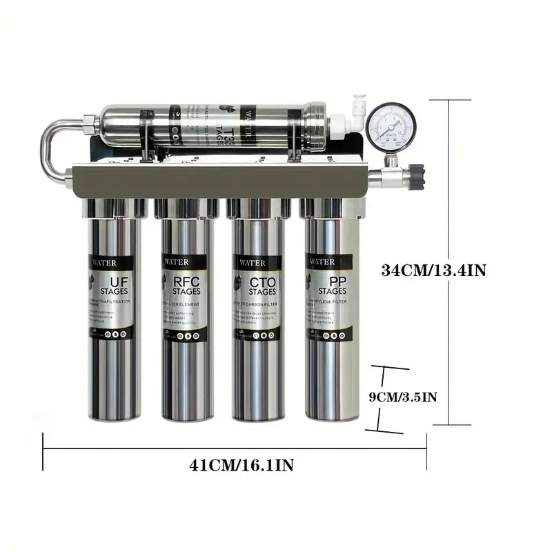 Filtro de agua de cocina de acero inoxidable de 5 etapas: elimina sedimentos y carbón activado, no necesita electricidad.