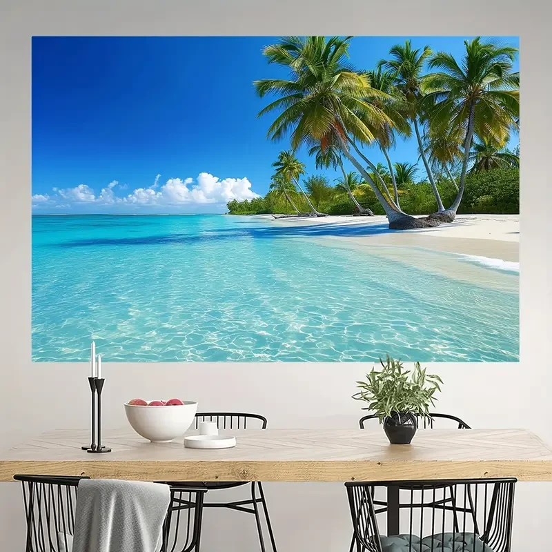 Tapiz de playa vibrante con océano: paraíso tropical para colgar en la pared con cocotero