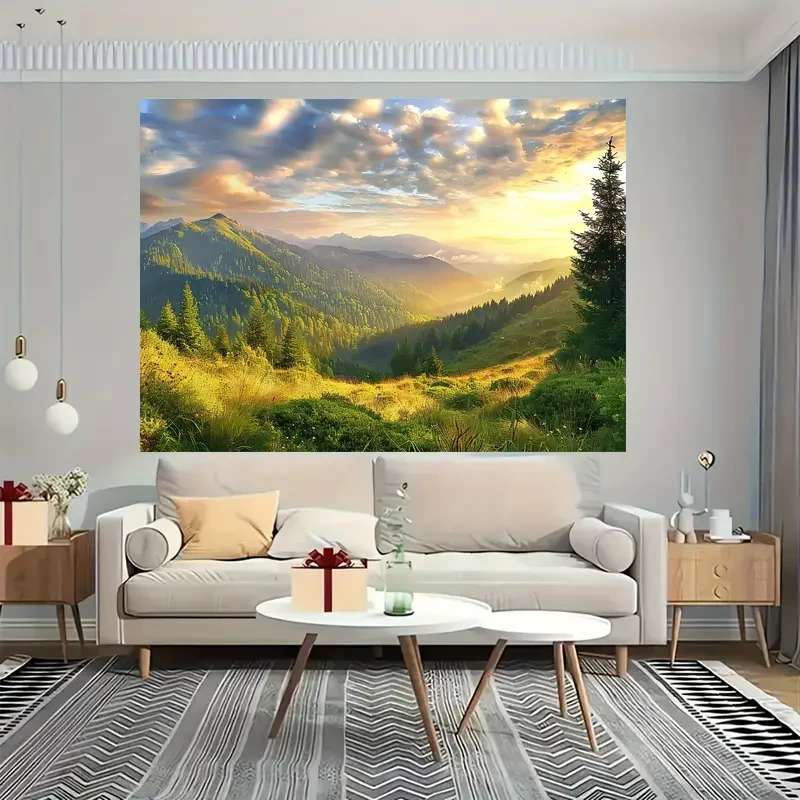 Fondo de poliéster con paisaje de montaña: ideal para cualquier ocasión.