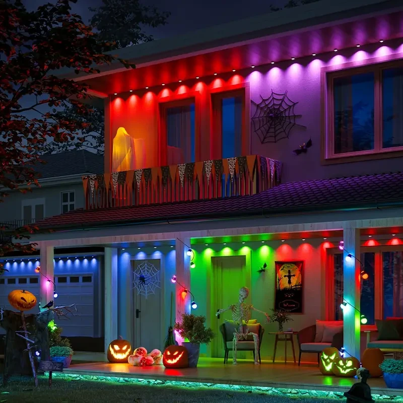 Luces exteriores permanentes, luces RGB inteligentes para exteriores con 75 modos de escena, 36 m con 72 luces LED para alero, resistencia al agua IP67, para decoraciones de Halloween y Navidad, compatible con Alexa y el Asistente de Google.