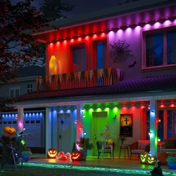Luces exteriores permanentes, luces RGB inteligentes para exteriores con 75 modos de escena, 36 m con 72 luces LED para alero, resistencia al agua IP67, para decoraciones de Halloween y Navidad, compatible con Alexa y el Asistente de Google.