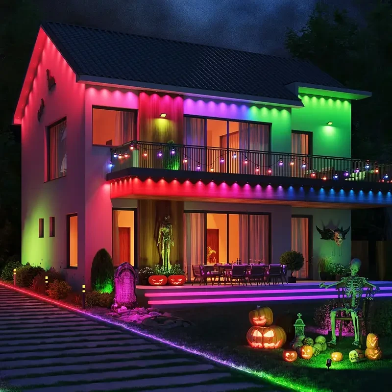 Luces exteriores permanentes, luces RGB inteligentes para exteriores con 75 modos de escena, 36 m con 72 luces LED para alero, resistencia al agua IP67, para decoraciones de Halloween y Navidad, compatible con Alexa y el Asistente de Google.