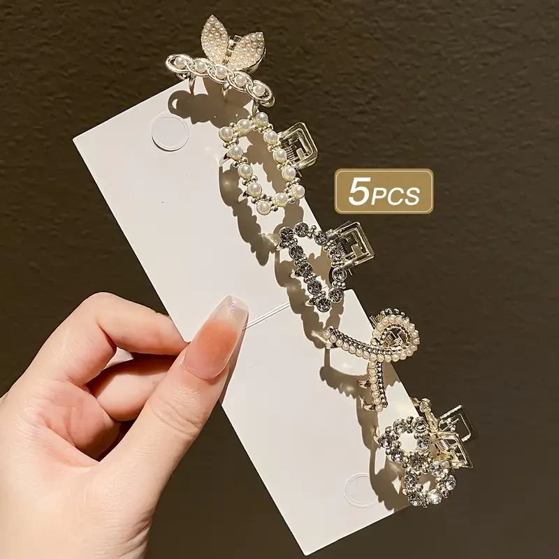 5 pinzas para el pelo de perlas de imitación para niñas, accesorios pequeños para el cabello desordenado.