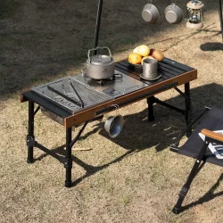 Mesa plegable combinada para exteriores, para camping, barbacoa, picnic, mesa de madera de haya