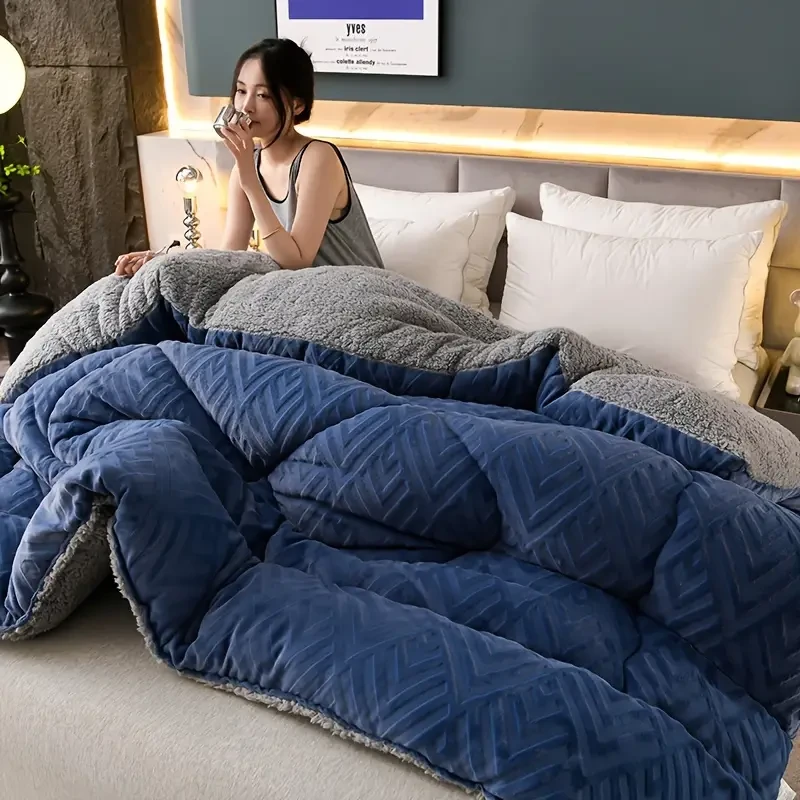 Edredón de invierno de terciopelo repujado, ultra suave, cálido y ligero, para todas las estaciones.