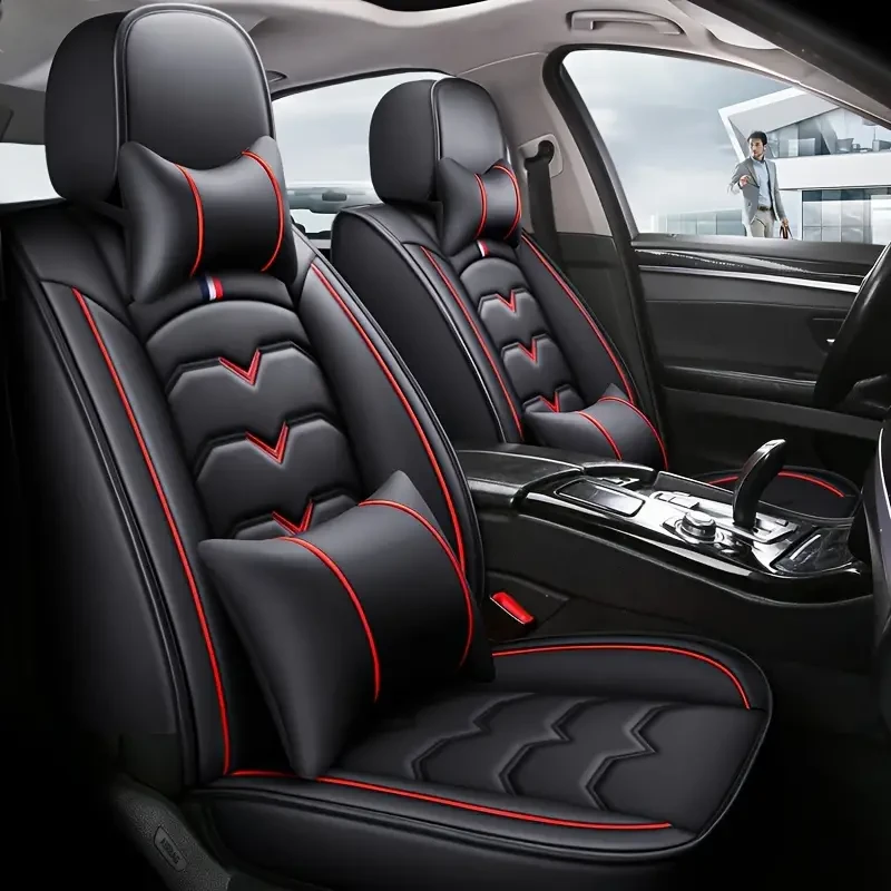 Juego de fundas universales de piel sintética para asientos de coche, para todas las estaciones, con cobertura total para 5 plazas