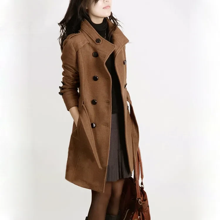 Abrigo de lana de longitud media, estilo coreano, de talla grande y cintura estrecha
