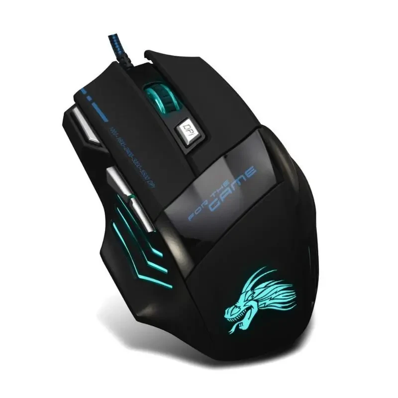 Ratón para juegos con cable de 5500 DPI, retroiluminación LED de 7 colores, ratón óptico para gamers, USB, 7 botones, para PC, portátil, de escritorio