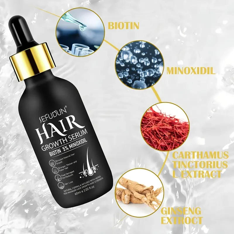 2 gotas para el crecimiento del cabello SEFUDUN Minoxidil, fórmula con biotina agregada + 5% de minoxidil, producto para el cuidado del crecimiento del cabello y anticaída del cabello, cuidado del cuero cabelludo para hombres y mujeres, perfecto para rega