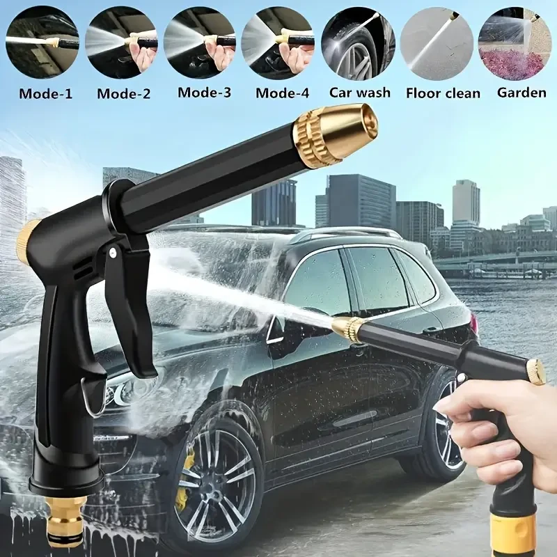 Hidrolimpiadora con boquilla de 5 funciones, manguera de 200 cm, accesorio de espuma y accesorio para riego de jardín. Material plástico duradero para uso doméstico y en el coche.