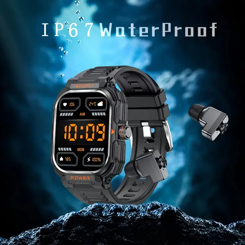 2024 Nuevo 2.01 pulgadas Full Touch HD Cuerpo de aleación de metal, Auriculares deportivos TWS + Reloj inteligente impermeable IP67 para exteriores 2 en 1, Batería de 345 mAh de larga duración, Compatible con marcación, Desbloqueo NFC, Seguimiento de dato