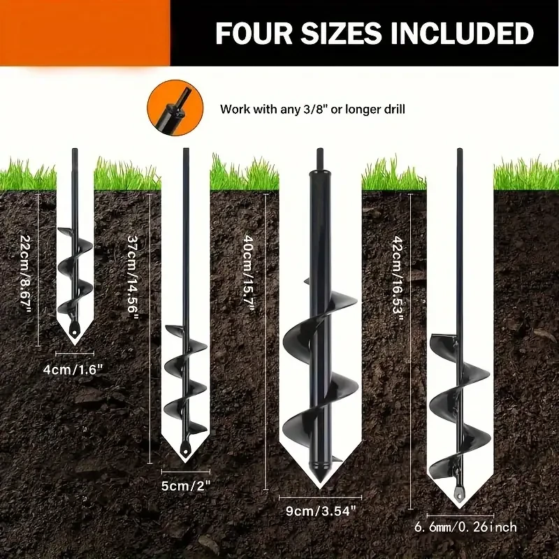 Juego de brocas de barrena KENDO de 4 piezas, espiral de carburo para plantar