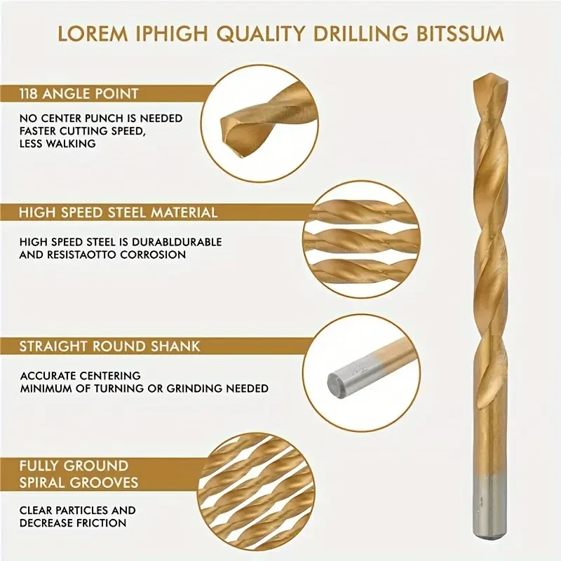 Juego de 99 brocas de acero de alta velocidad con revestimiento de titanio, brocas helicoidales de vástago redondo HSS con estuche para metal.
