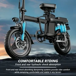 Bicicleta eléctrica plegable para adultos con potencia máxima de 500 W, 32 km/h, 48 km de autonomía, 14 neumáticos, batería de litio de 48 V y 15 AH, diseño clásico unisex.
