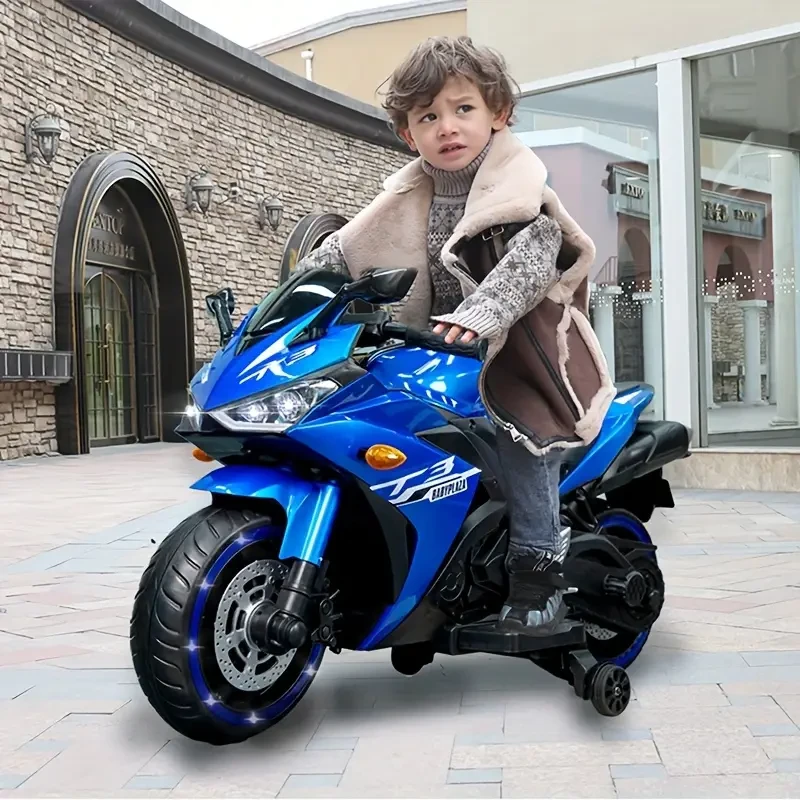 Motocicleta infantil de 12 V para niños de 3 a 8 años. Juguete para montar, 12 V, 7 Ah, con ruedas de entrenamiento, acelerador manual, conducción manual y ruedas con iluminación. Regalo de Halloween y Navidad.
