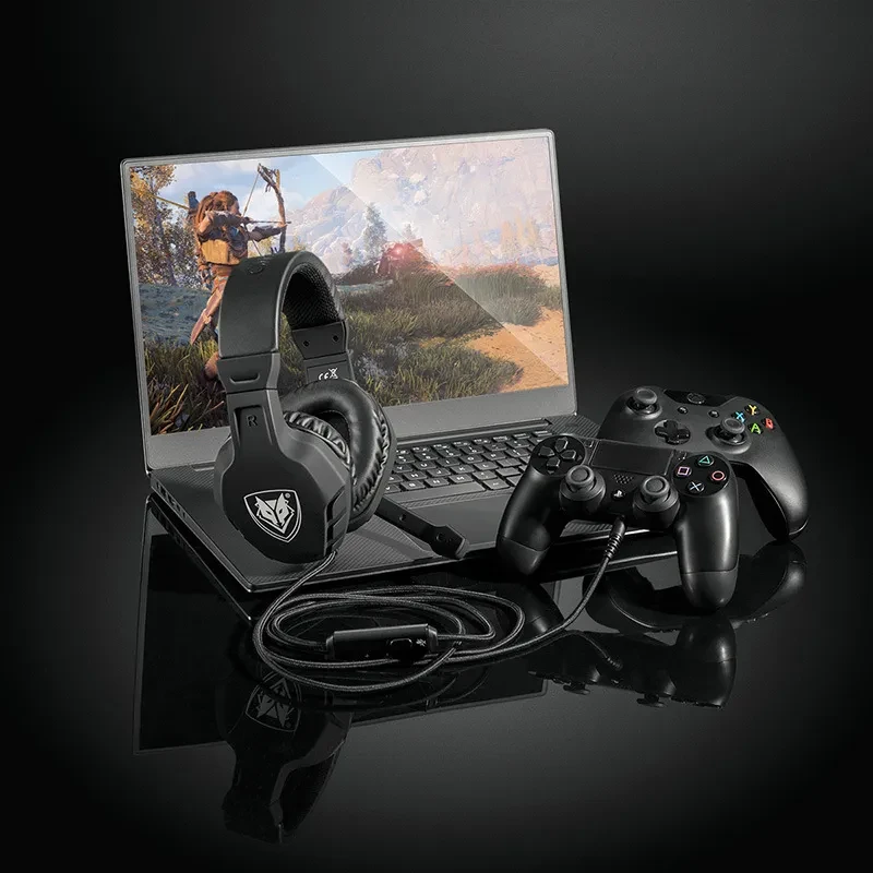 Auriculares estéreo para juegos de PS4, con control por cable y micrófono para PC, Xbox One, TV y bajos.