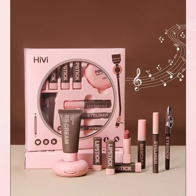 Set de regalo de maquillaje definitivo de 9 piezas: incluye crema BB, polvos fijadores, máscara de pestañas, delineador de ojos, cejas y lápiz labial. Perfecto para el Día de San Valentín y festivales.