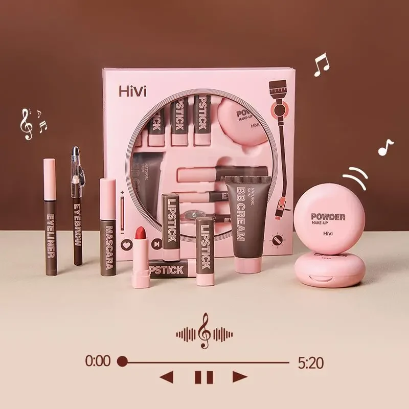 Set de regalo de maquillaje definitivo de 9 piezas: incluye crema BB, polvos fijadores, máscara de pestañas, delineador de ojos, cejas y lápiz labial. Perfecto para el Día de San Valentín y festivales.
