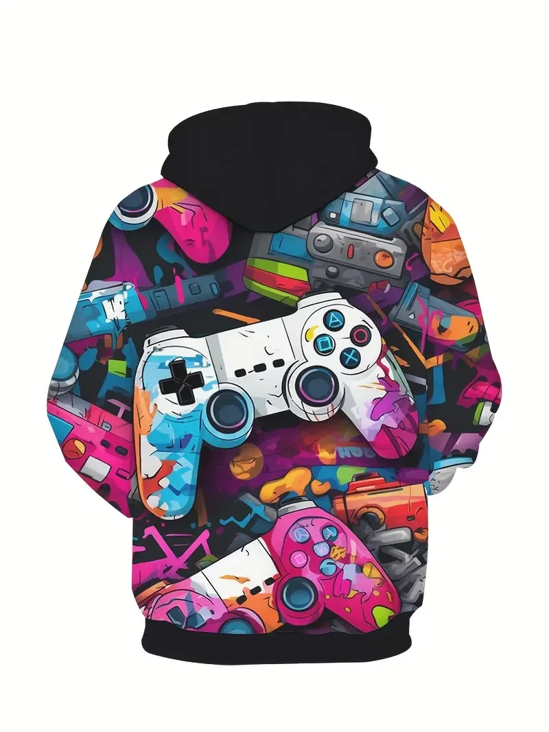Conjunto de 3 sudaderas con capucha para gamers de niño: estampado 3D de mando de juego, jersey de manga larga con bolsillos para disfrutar al aire libre en otoño/invierno.