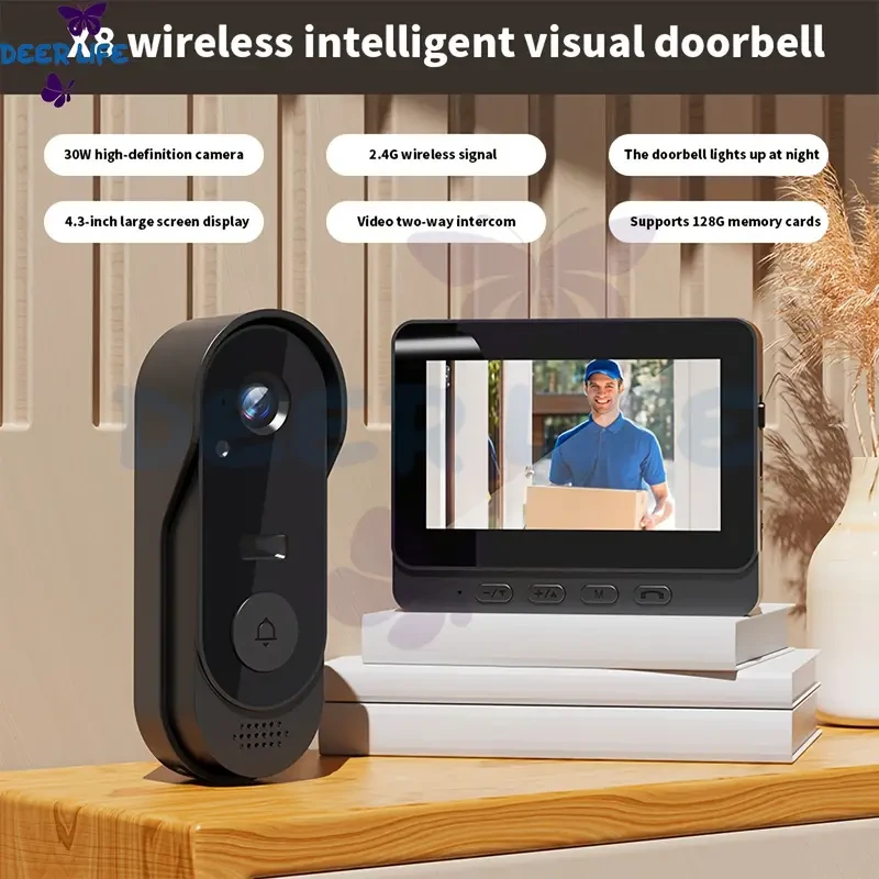 Timbre inalámbrico inteligente X8, timbre visual con wifi, timbre con video inalámbrico resistente al agua, cámara, visión nocturna, conversor de voz, foto y video, audio bidireccional