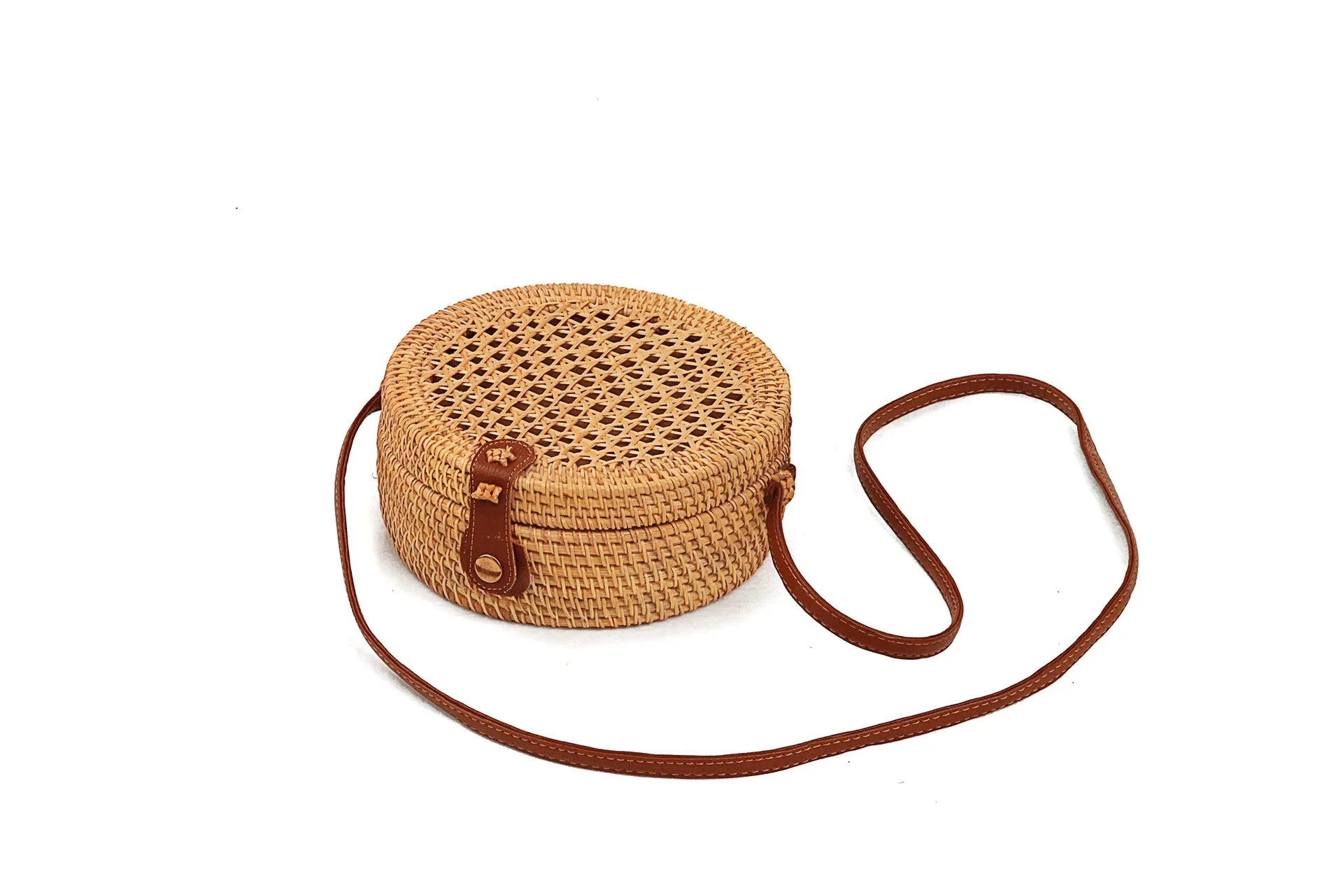 Bolso vintage literario de cuero tejido a mano con hebilla