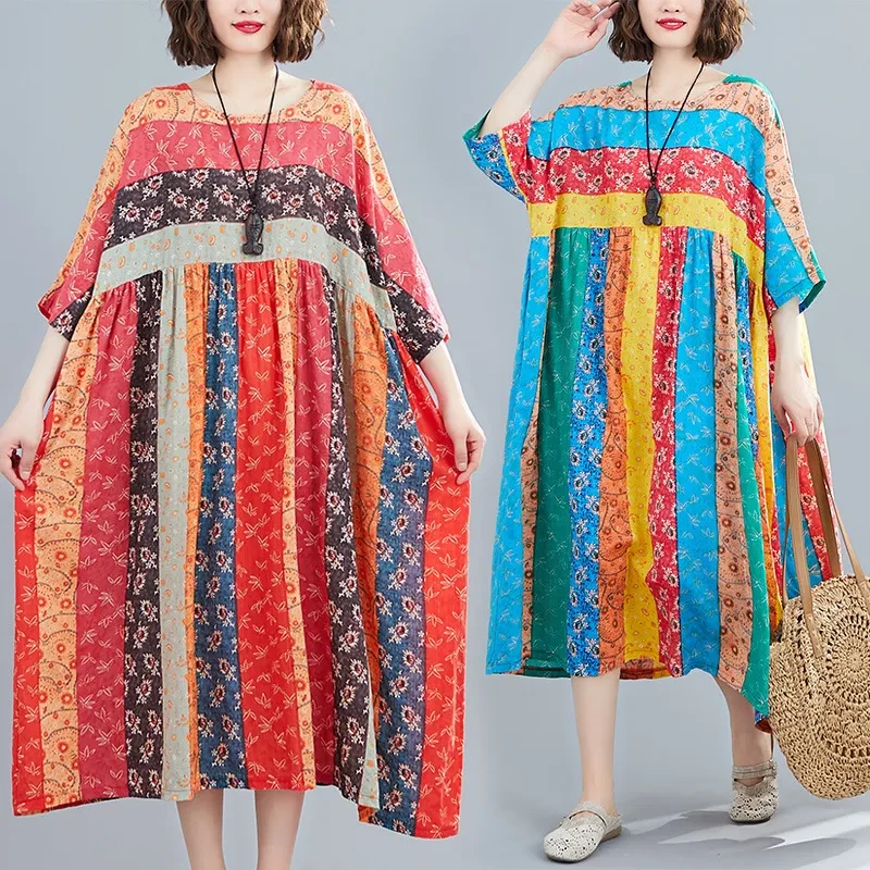 Falda larga con estampado de verano, falda holgada de corte A, vestido para mujer gorda
