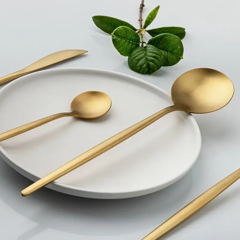Juego de cubiertos de acero inoxidable 304 dorado, cuchillo, tenedor y cuchara, 24 piezas, juego de regalo