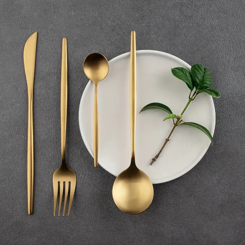 Juego de cubiertos de acero inoxidable 304 dorado, cuchillo, tenedor y cuchara, 24 piezas, juego de regalo