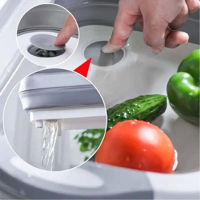 Tabla de cortar plegable con colador, cesta de silicona para platos, ahorra espacio, para caravanas, autocaravanas, fregadero, lavavajillas, cocina de camping, cesta para fregadero, cesta para platos con colador.