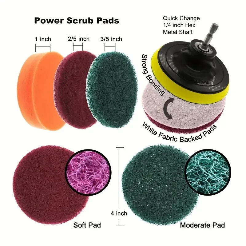 Juego de 11 cepillos para taladro, kit de cepillos de limpieza para fregadoras eléctricas, kit de cepillos de lavado para fregadoras eléctricas, cepillo para taladro para lechada de pisos y bañeras.