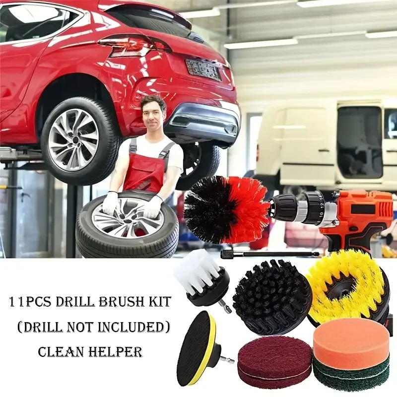 Juego de 11 cepillos para taladro, kit de cepillos de limpieza para fregadoras eléctricas, kit de cepillos de lavado para fregadoras eléctricas, cepillo para taladro para lechada de pisos y bañeras.