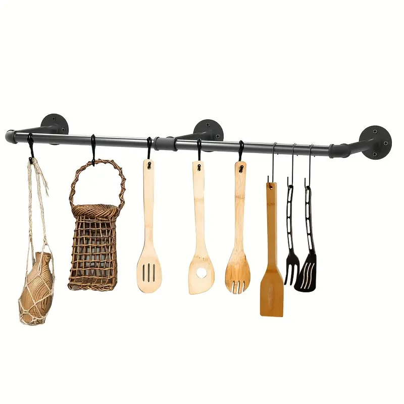 Perchero industrial de 180 cm para colgar ropa, ahorra espacio, montado en la pared, barra desmontable para sala de estar, cocina y dormitorio.