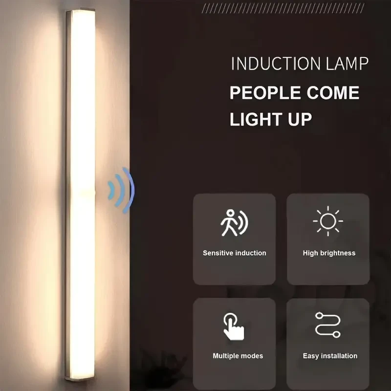 Luz nocturna recargable con sensor de movimiento, luz LED inalámbrica para gabinete de 32 cm con brillo ajustable.